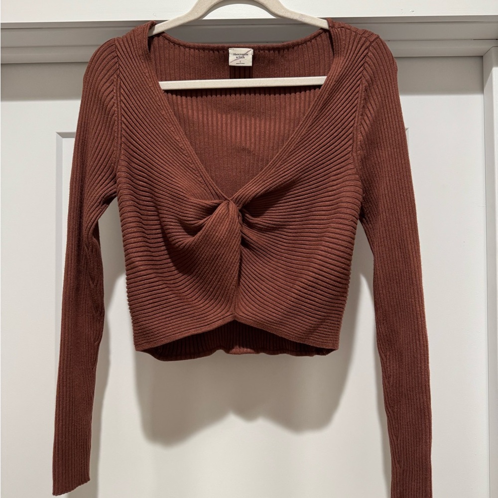 Abercrombie & Fitch L Brown Ribbed Long Sleeve Cropped Top